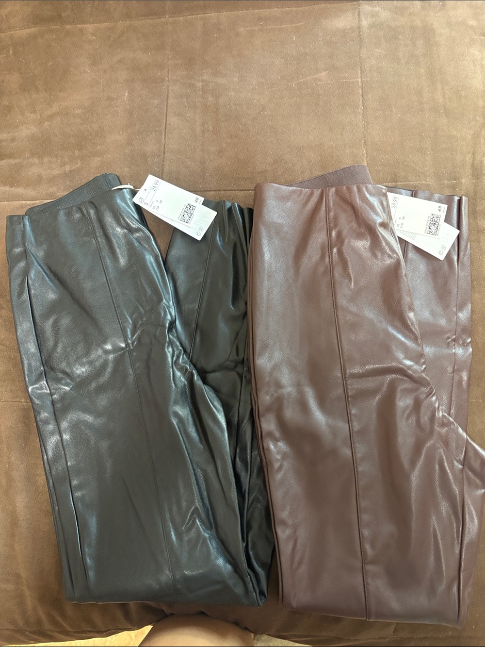 Women’s Faux Leather Leggings - Black and Brown